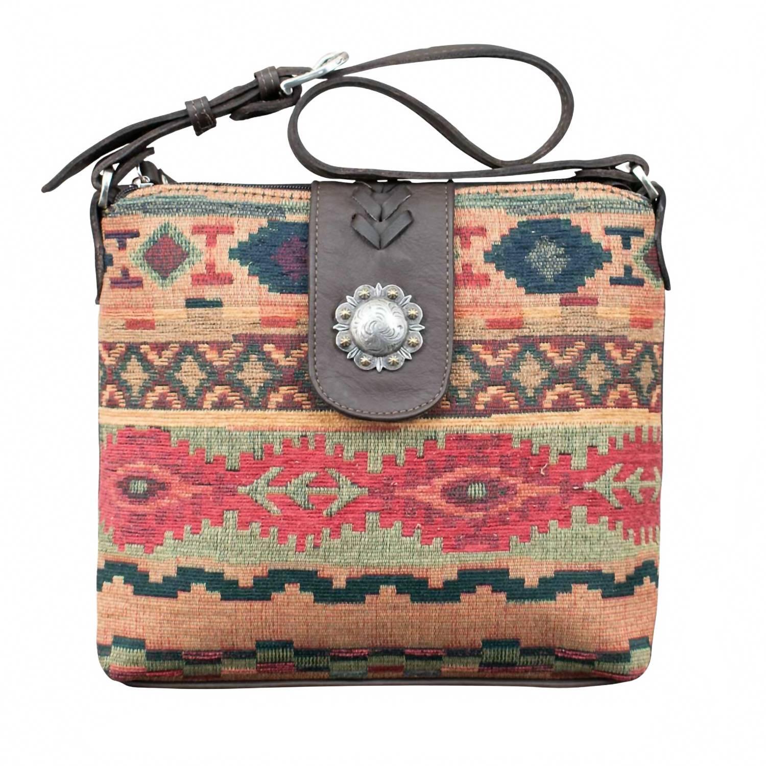 New American West Women's Hand Woven Santa Fe Tapestry Zip Top Shoulder Bag In M